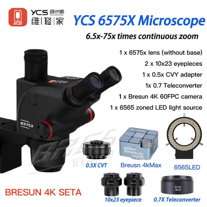 YCS Repairer YCS-6575X Trinocular Microscope 6.5x-75x times continuous zoom mobile phone repair equipment