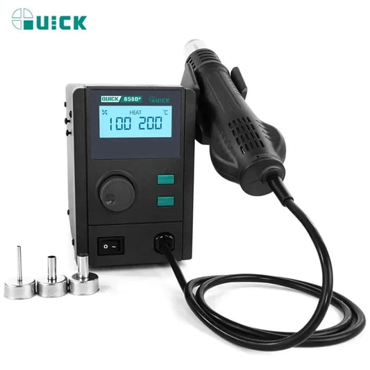 QUICK 858D+ Hot Air Soldering Machine Rework Station Hot Air Gun Low Noise LCD Smart Lead-Free Hot Air Desoldering Station