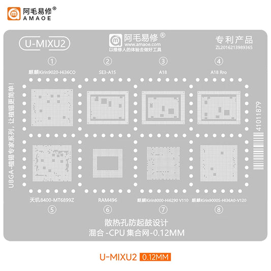 Plantilla de reballing BGA multichip AMAOE U-MIXU2 (0,12 mm)