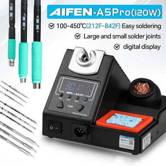Estación de soldadura AIFEN A5Pro de 120 W con mango con cable, puntas 245/210/115, estación de retrabajo con cautín para electrónica y herramientas de reparación BGA