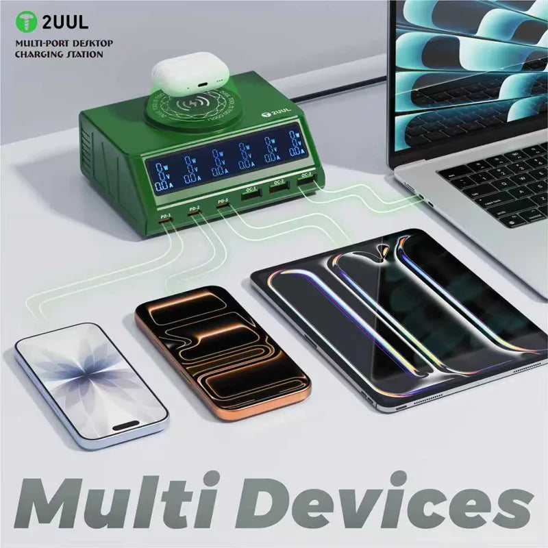 2UUL PC11 110W Desktop Multi-Port Charger with Magnetic Wireless Fast Charging for IP17 Series & Multi-Device Repair Tools