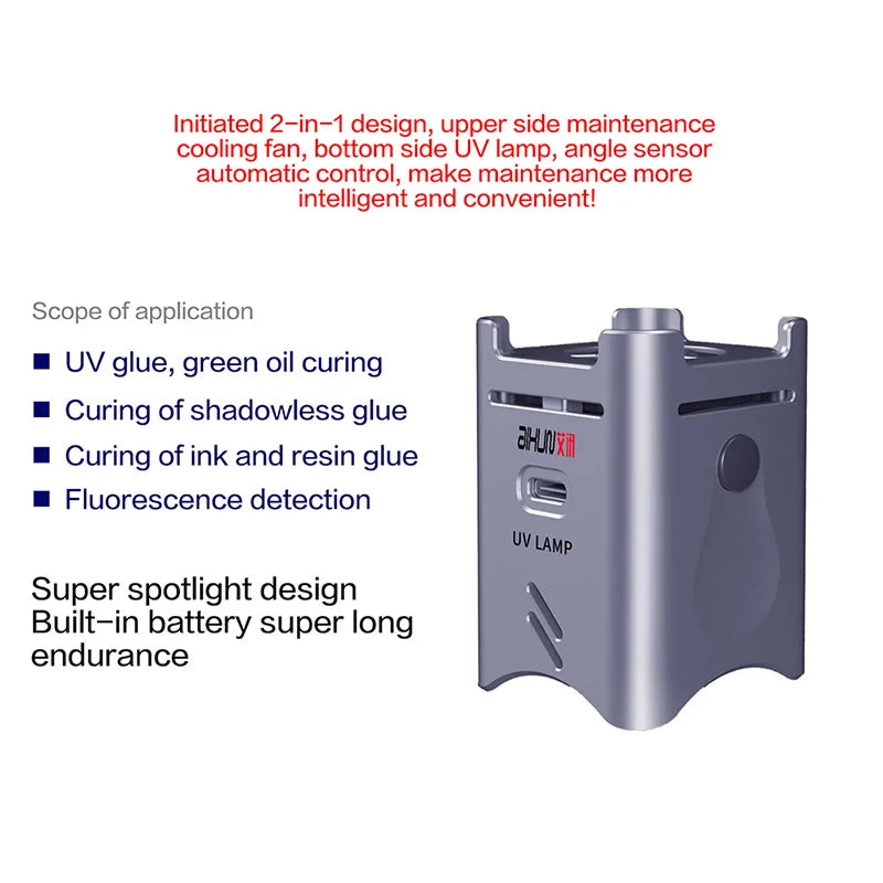 Aixun UV Curing Lamp With Built-in Battery Cool Down Fans BGA Motherboard LCD Screen Green Oil Curing Lamp Support Type-C Charge