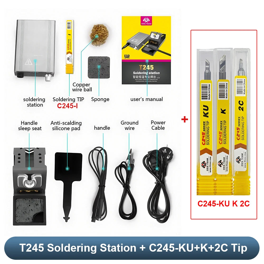 OSS TEAM T245 Soldering Station 130W 3S Fast Heating LCD Display PID Control for Phone Precision Electronics Repair Welding Tool