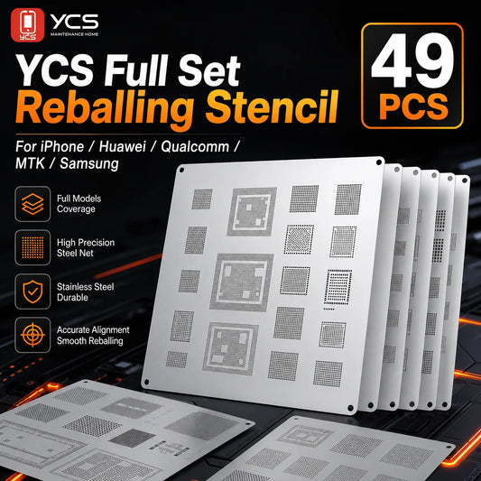 YCS Tin Planting Steel Net for IPhone 17 Android Series Universal CPU BGA Reballing Stencil Repair Tools Kit 49PCS