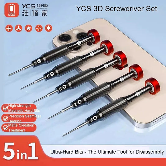 Juego de destornilladores de precisión 3D YCS YCS-T05 para mantenimiento de teléfonos móviles, desmontaje y reparación de dispositivos electrónicos y tornillos.