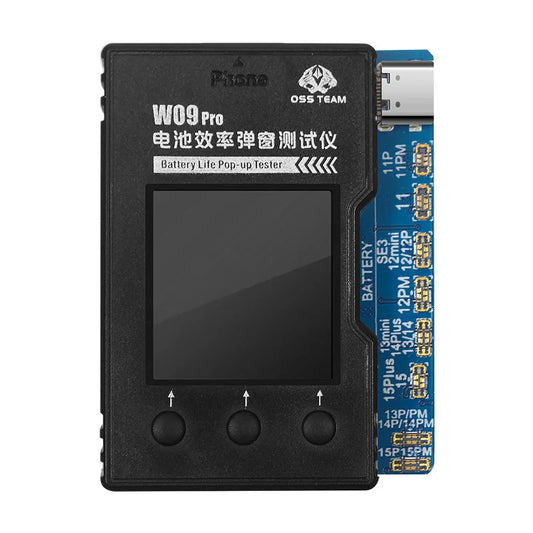 Probador de batería OSS W09 Pro V3 para la serie iPhone 11-15, probador emergente de vida útil con herramienta de firmware modificada para ciclos de tiempo de eficiencia