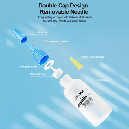 RELIFE TB2 50ml Anti-Static Solvent Bottle Removable Needle Anti-corrosion Anti-side Leakage Strong Sealing Double Cap Bottle