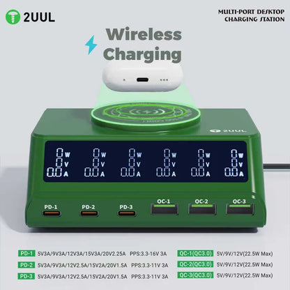 2UUL PC11 110W Desktop Multi-Port Charger with Magnetic Wireless Fast Charging for IP17 Series & Multi-Device Repair Tools