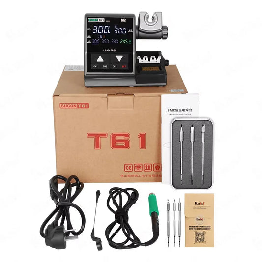 Estación de soldadura versátil Sugon T61, compatible con T210/T245, elemento calefactor C470, voltaje automático, fuente de alimentación de 400 W y 4 ajustes de temperatura