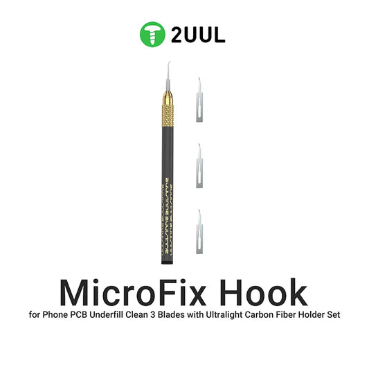 2UUL DA12 Gancho MicroFix para limpieza de bajo nivel de PCB de teléfono, 3 cuchillas con juego de soporte de fibra de carbono ultraligera, cuchilla de palanca para eliminación de pegamento