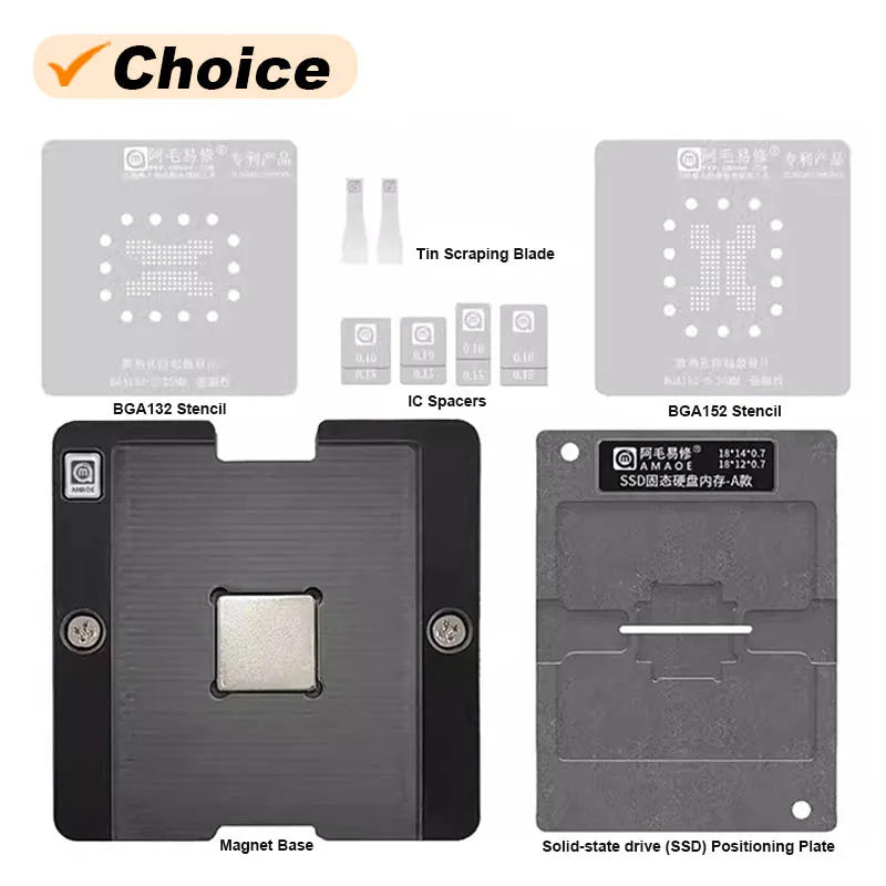 Kit de plataforma magnética de reballing para SSD NAND Flash AMAOE BGA132 y BGA152