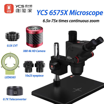 YCS Repairer YCS-6575X Trinocular Microscope 6.5x-75x times continuous zoom mobile phone repair equipment
