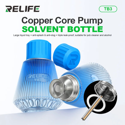 RELIFE TB3 Solvent Bottle Copper Core Pump Anti-clog and Anti-splash Liquid Flux Alcohol Oil Dispenser Bottle Cleaner