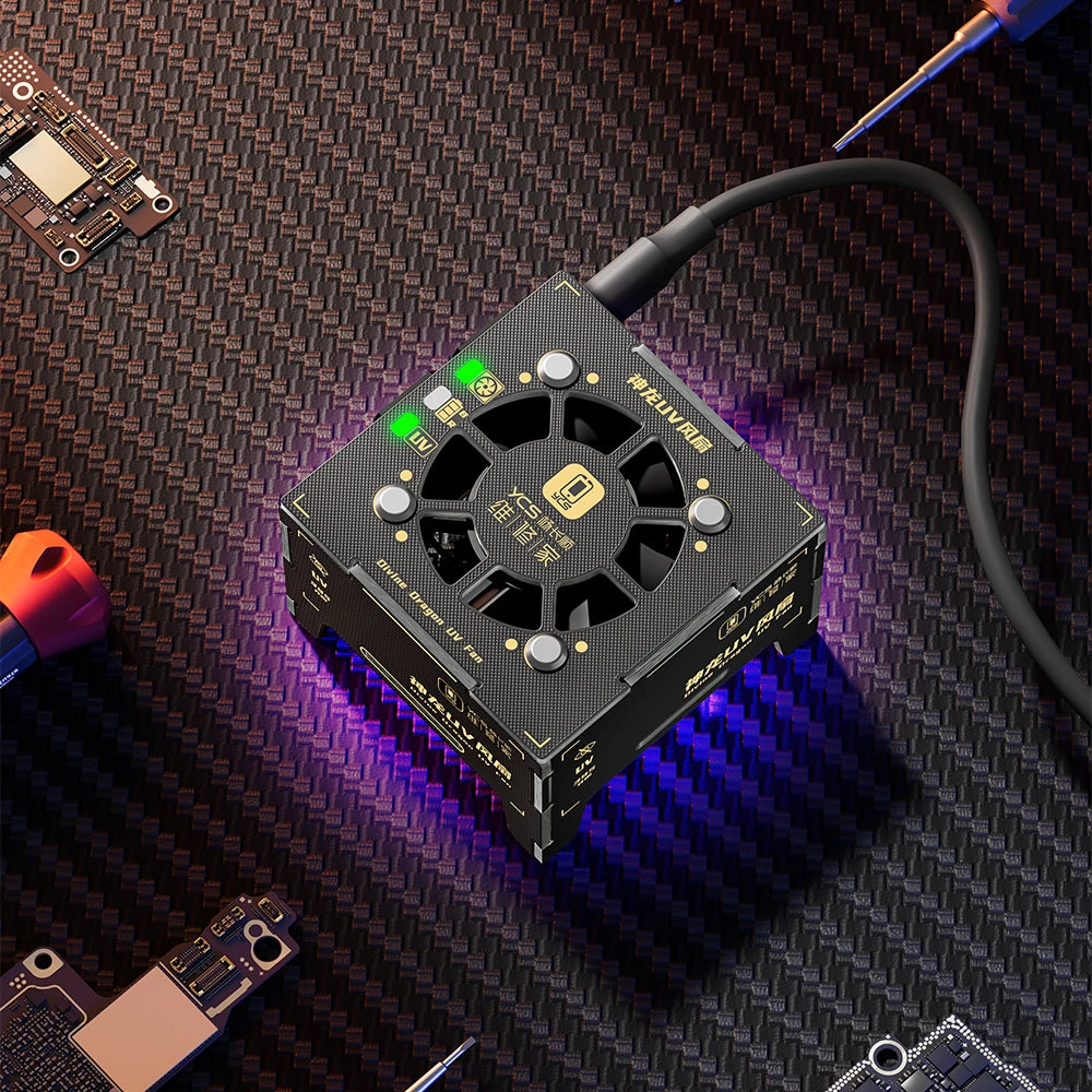 YCS 2 IN 1 UV Curing Lighting & Cooling Fan Kit for Phone Repair, LED Lamp with Exhaust Fan for Motherboard Chip PCB Work