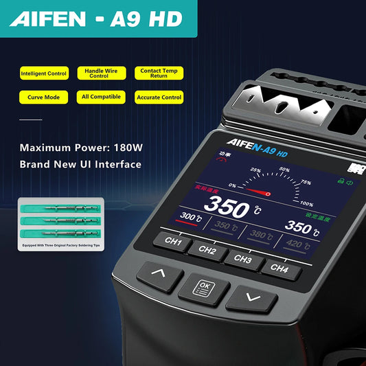 Estación de soldadura AIFEN A9HD de 180W, ideal para soldadura electrónica, con mango para cautín C210 C245