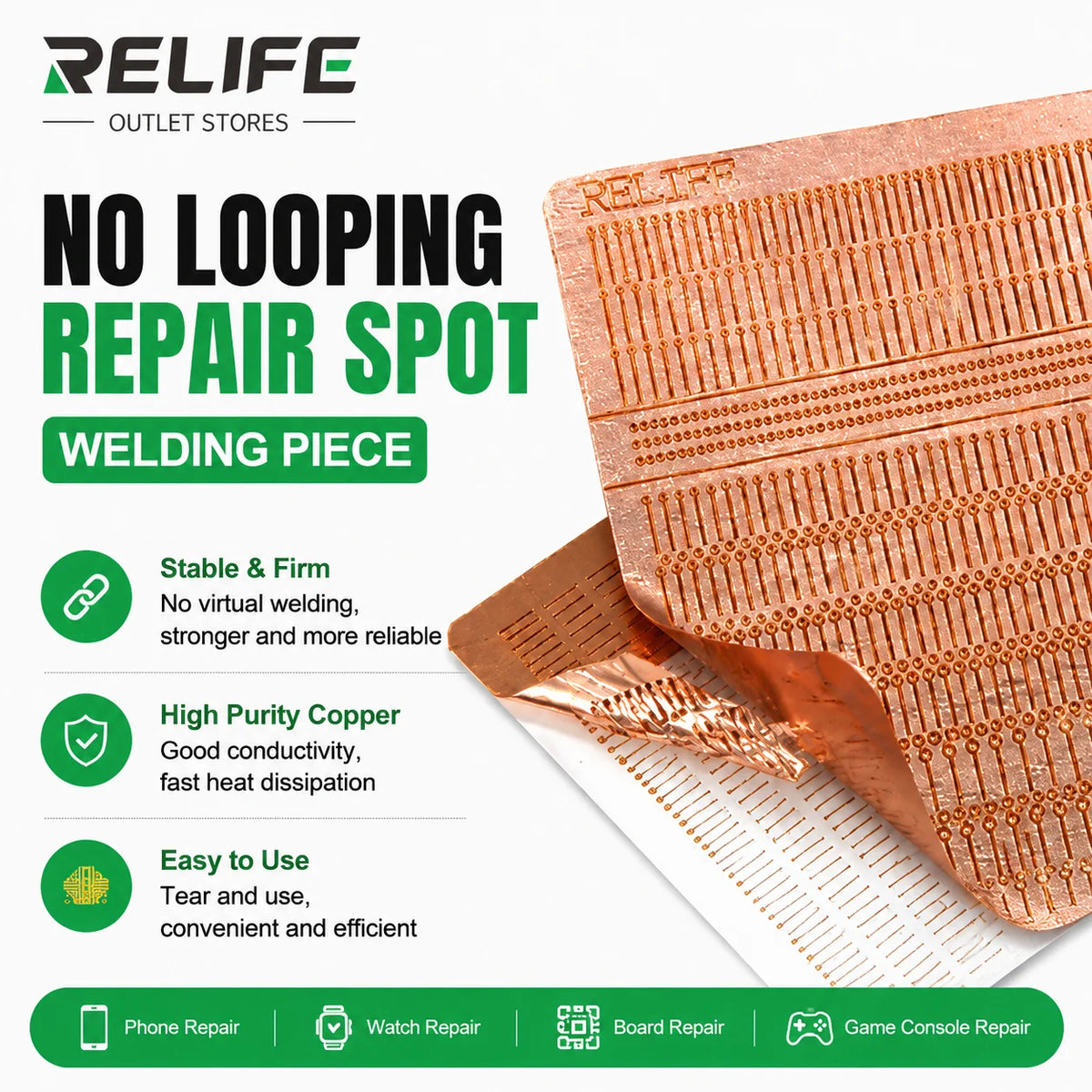 RELIFE RL-007GA Almohadilla de reparación de puntos de soldadura Pieza de soldadura de reparación rápida para teléfono Mantenimiento de cables puente Flywire