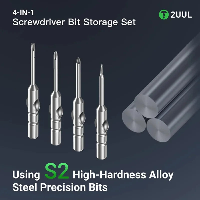 2UUL SD24 4 IN 1 Screwdriver Bits with Magnetic Storage Set High-Hardness Alloy S2 Head CC /Pentalobe/Tri-Point/Phillips Bits