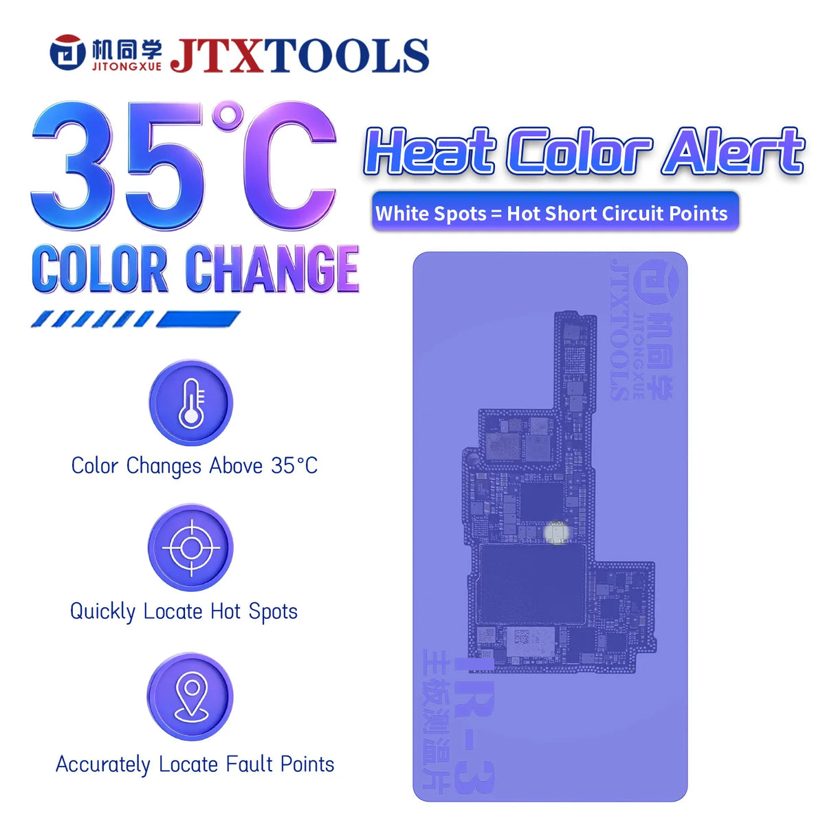 JTX IR-3 Motherboard Short-Circuit Finder Pad, 35°C Color Indicator