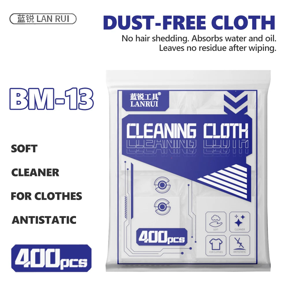 LANRUI BM-13 Dust-Free Cleaning Wipes 400 Pcs for Phone Tablet Repair Screen Lens Clean Dust Removal Absorbing Water Oil Tool
