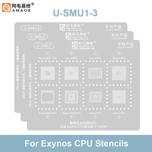 Plantilla de reballing BGA Amaoe U-SMU1 / U-SMU2 / U-SMU3 para Samsung (0,12 mm)