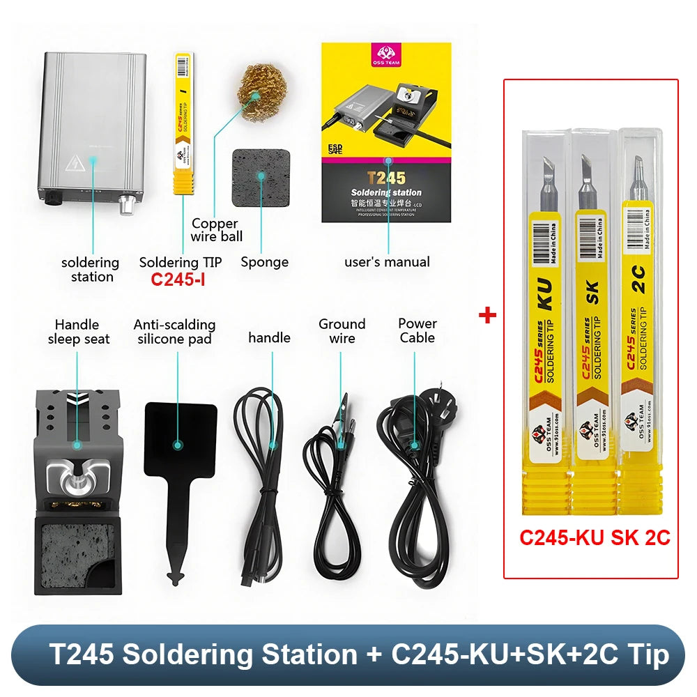 OSS TEAM T245 Soldering Station 130W 3S Fast Heating LCD Display PID Control for Phone Precision Electronics Repair Welding Tool