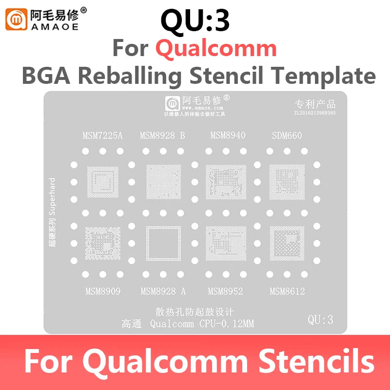 Amaoe QU1-QU8 Qualcomm Snapdragon CPU BGA Reballing Stencil Set