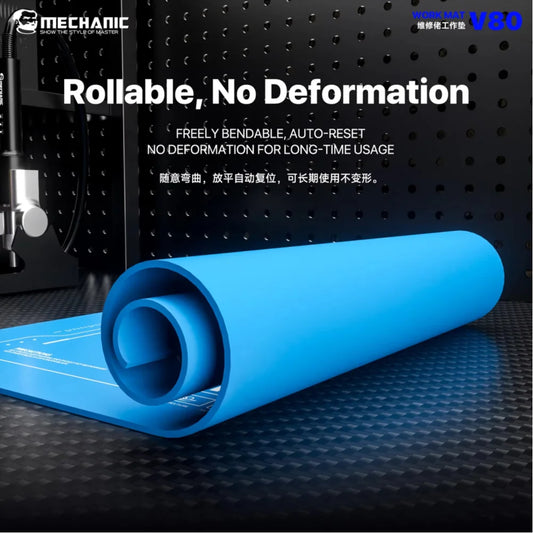 Alfombrilla de reparación de silicona MECHANIC V80 con almacenamiento para piezas, 600 × 350 mm