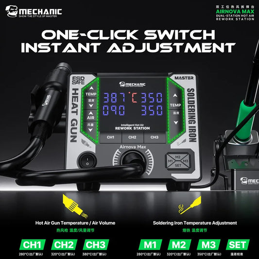 Estación de soldadura térmica inteligente con control de temperatura y salida de aire ensanchada MECHANIC AIRNOVA para desoldar IC BGA