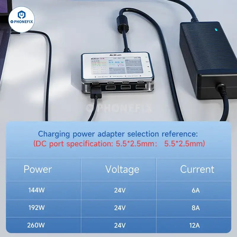AiXun PF26 260W 8 Ports Multi-channel Charger Smart Digital Display USB Charging Deck for Mobile Phone Tablet PC Smart Device