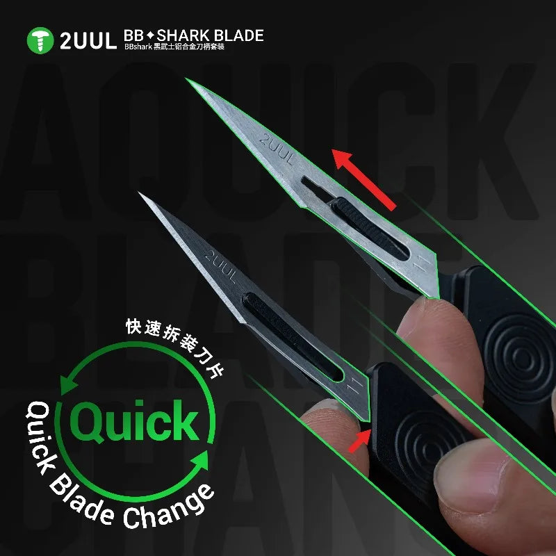 2UUL BL11 BBshark Black Knight Aluminum Handle Blade Set Fast Blade Change Scalpel for Precise PCB&Phone Cutting