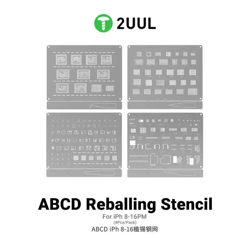 2UUL BG01 4PCS Reballing Stencils Nand Flash/ WIFI/Face ID /Screen /Baseband / Power Amplifier IC Steel Mesh for IPhone 8-16PM