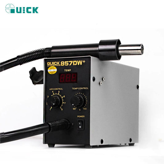 QUICK 857DW+ Adjustable Hot Air Gun 580W Welding Tools Portable Digital Display SMD Rework Solder Station With Nozzles & Heater