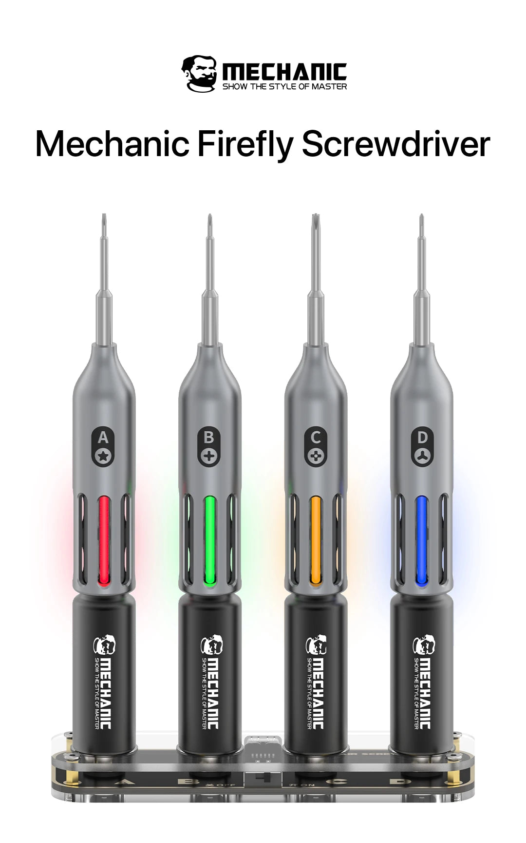 MECHANIC OFFICIAL Firefly Screwdriver YHC-4 Electric Screwdriver Kit with Charging Dock Magnetic S2 Steel Bits Repair Tools