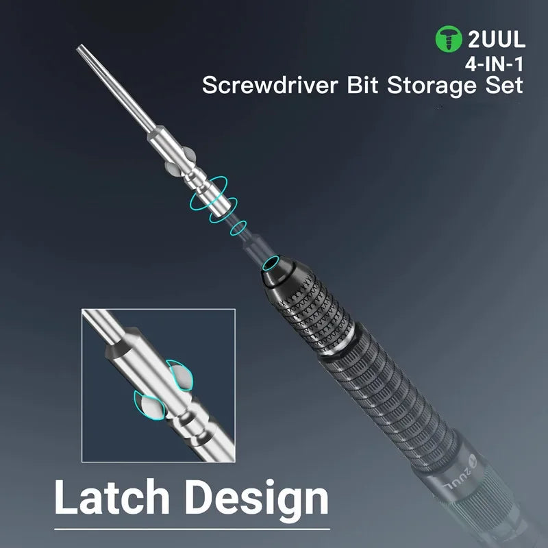 2UUL SD24 4 IN 1 Screwdriver Bits with Magnetic Storage Set High-Hardness Alloy S2 Head CC /Pentalobe/Tri-Point/Phillips Bits