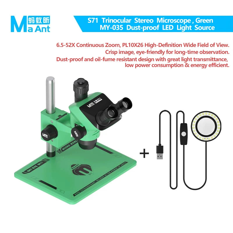 MAANT S71 6.5-52X Trinocular Stereo Microscope