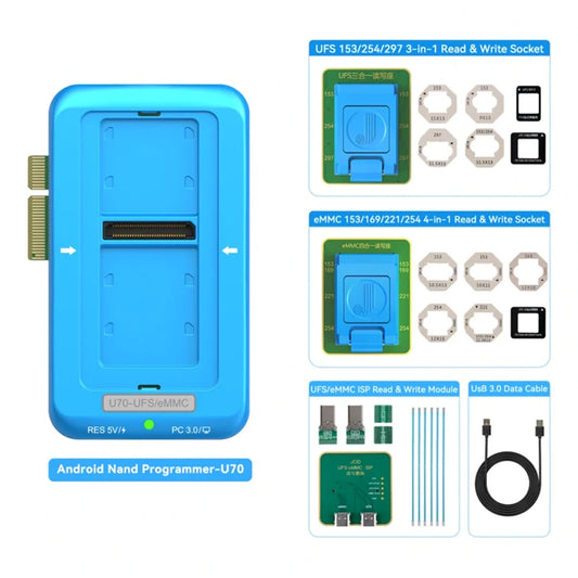 2026 JCID JC U70 Gen2 Programador UFS para teléfonos Android Herramienta de reparación de memoria flash NAND Kit de programador de memoria flash NAND de lectura y escritura UFS eMMC ISP