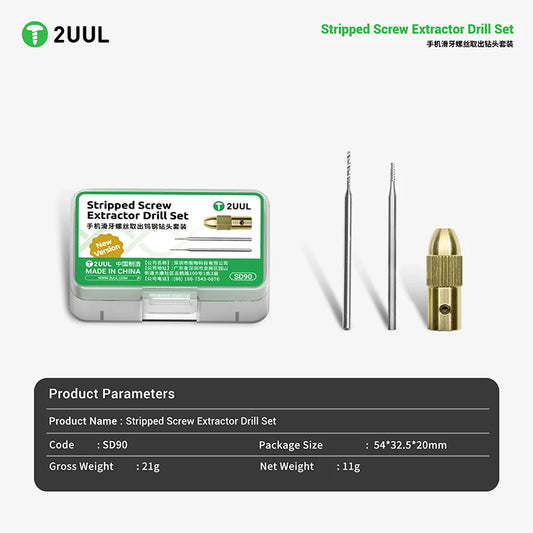 Juego de brocas extractoras 2UUL SD90 para tornillos barridos, ideal para reparar teléfonos móviles; incluye brocas para desgastar y retirar tornillos dañados