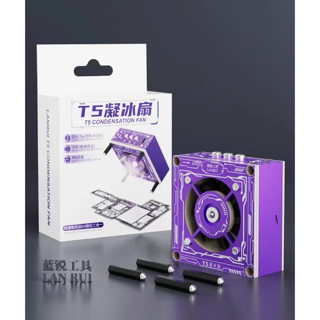 Lanrui T5 UV Lamp Cooling Fan for Mobile Phones Repair 3W Curing & Heat Dissipation 3-Speed Adjustable with PD Fast Charge Tools