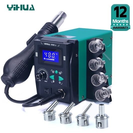 Estación de retrabajo por aire caliente YIHUA 959D-II de 700 W con boquillas enchufables
