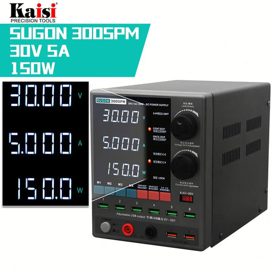 Fuente de alimentación de CC ajustable SUGON 3005PM 30 V 5 A, 4 pantallas digitales, regulador de voltaje estabilizado para laboratorio, interruptor, Mac