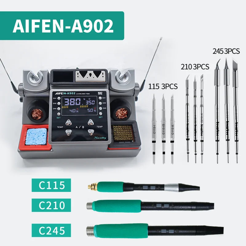 AIFEN A902 Soldering Station  C115 C210 C245 Double Station Welding Rework Station For Cell-Phone PCB  IC Repair Solder Tools