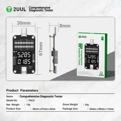 2UUL PW32 Comprehensive Tester Real-time Charging Detection of Type-C Port for Rapid Fault Location Tail Plug Detection Tool