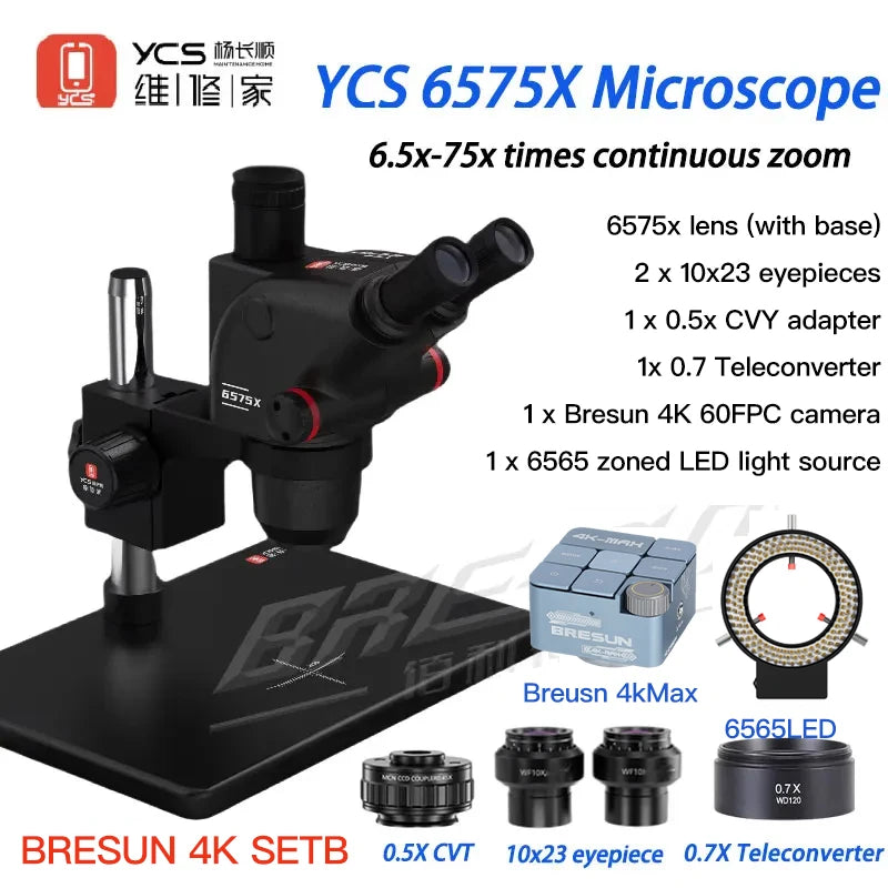 YCS Repairer YCS-6575X Trinocular Microscope 6.5x-75x times continuous zoom mobile phone repair equipment