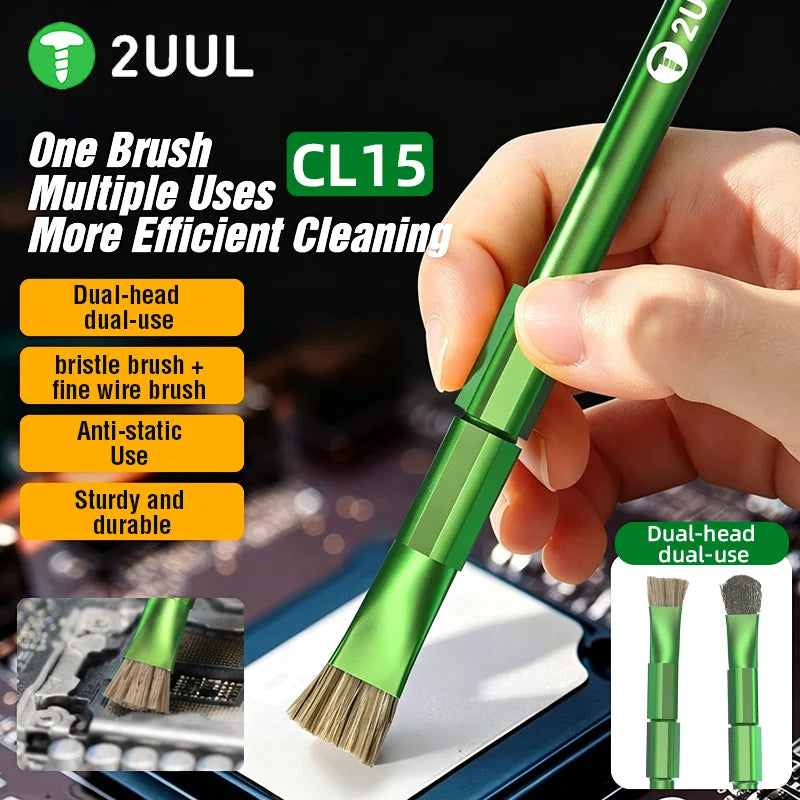 2UUL CL15 Dual Ended Cleaning Brush Hard Brush Steel Wire Brush for Motherboard Repair Phone PCB Maintenance Tools