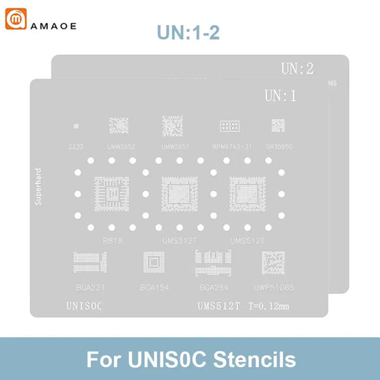 Plantilla de reballing BGA AMAOE UN1 / UN2 UNISOC para UMS512T UMS9230H