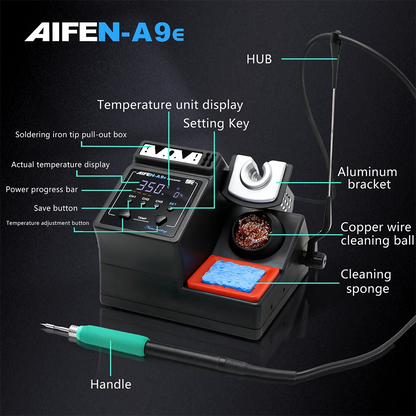 Estación de soldadura AIFEN A9E de 160 W con calentamiento rápido, compatible con puntas C210 y C245, para soldadura electrónica y retrabajo.