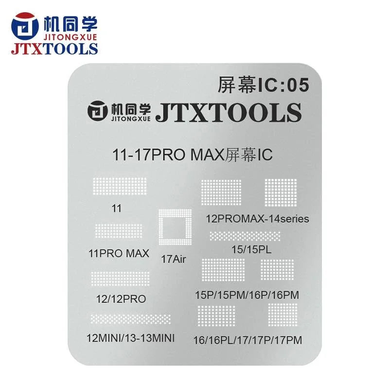 JTX Display Screen IC 11/12/13/14/15/16/17 Pro Max Reballing/Protection Stencil Net LCD Screen IC Cable Tin Planting Stencil