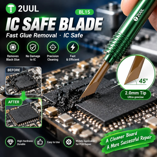 2UUL BL15 Cuchilla de precisión biselada segura para IC, eliminación rápida de pegamento, resistente al calor y sin deformación, diseñada para CPU, limpieza de pegamento negro