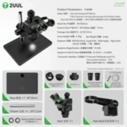 2UUL MC7060-A1 Microscopio WF10X/23mm 7-60X Zoom Microscopio de precisión trinocular para móvil PCB micro-trabajos Enfoque preciso