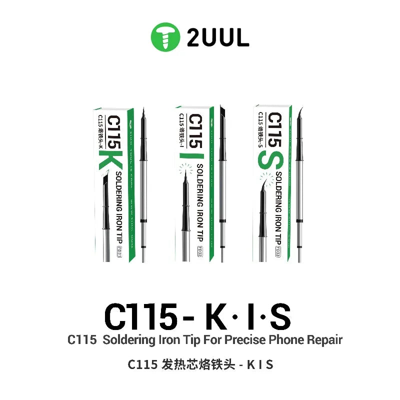 2UUL C115 Soldering Iron Tip K I S Precision Fast Heating Universal Replacement Solder Tips for Mobile PCB Repair Tools